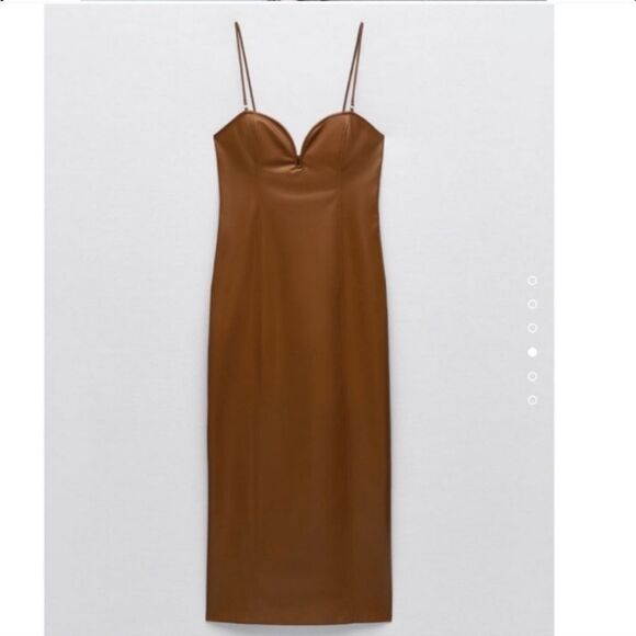 Zara Brown Leather Midi Dress - Picture 4 of 4